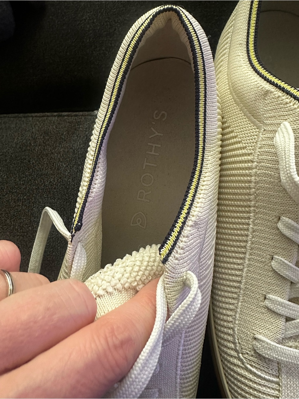 Rothy's Cream Knit Slip-On Sneaker with Subtle Stripe Trim